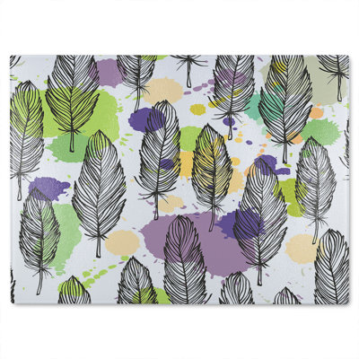 Spotted Coloured Feather Glass Chopping Board