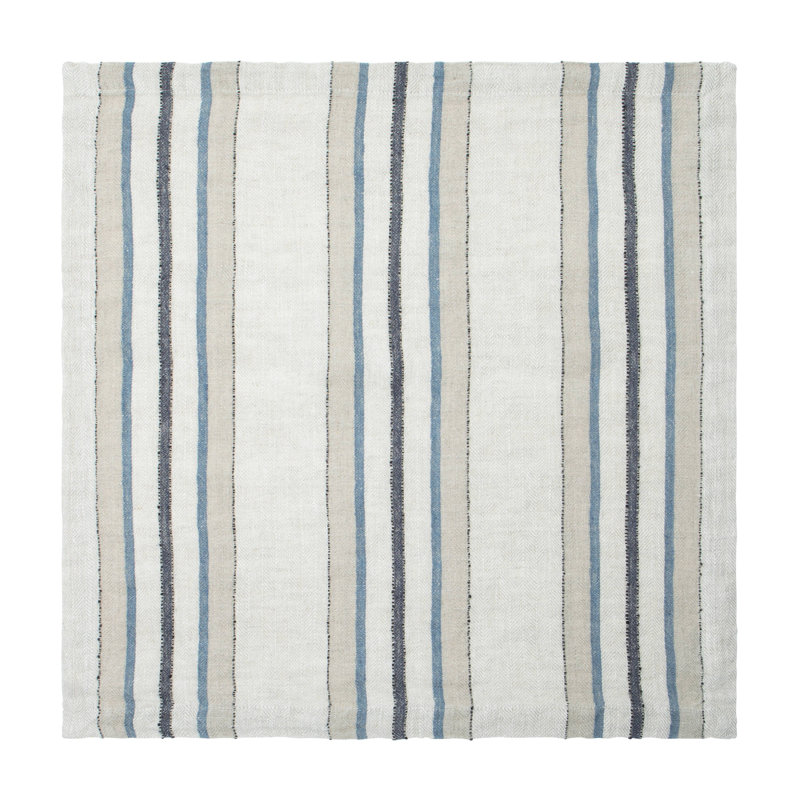Linen Striped Square Napkin, Natural/Blue