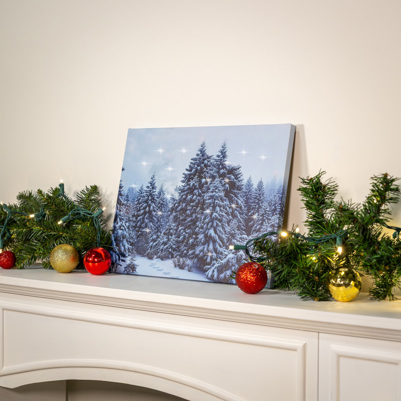 Art mural lumineux à piles - Snowy Pines