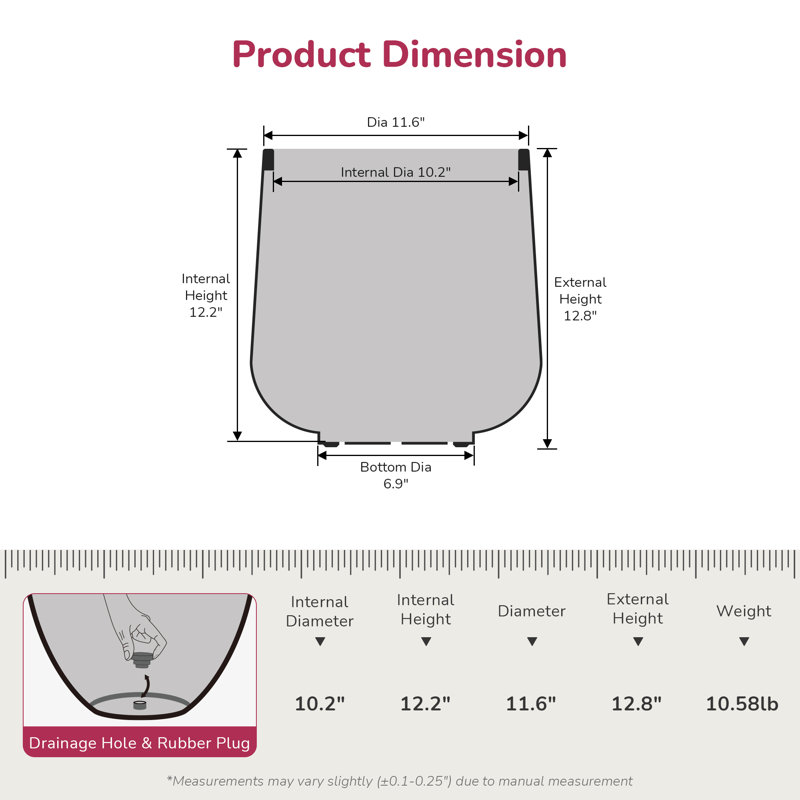 Jardinière en béton lisse moderne, pot de ciment robuste gris chaud de 13 pouces pour la décoration de patio et de jardin