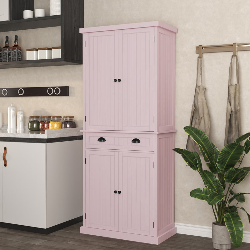 Garde-manger 72 po avec tablettes réglables et grand tiroir, rose, Rose