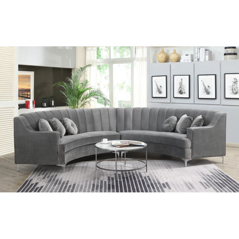 Steubenville Velvet Curved Sectional Symmetrical, Gray Velvet