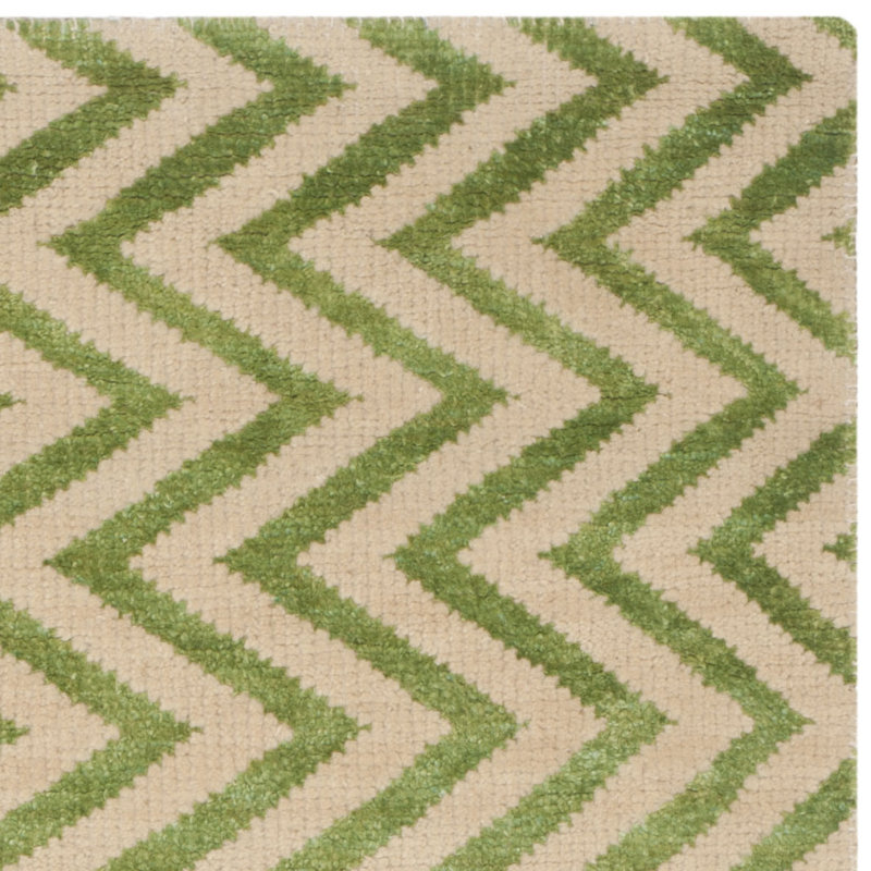 Tapis vert en laine, viscose et coton noué à la main Demi-Lei, Rectangle 4 pi x 6 pi
