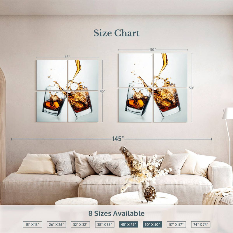 Splashing Whiskey Drinks, 50" H x 50" W