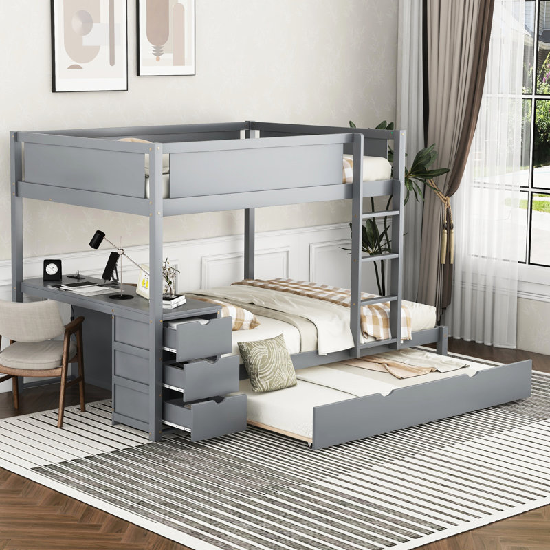 Lit superposé simple avec rangement pour bureau, lit gigogne gris pour les petites pièces et conception fonctionnelle