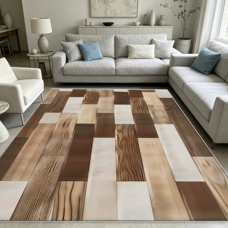 Wooden Patchwork carpet-easy to clean, machine-washable, soft and comfortable; suitable for door mats, kitchens, living rooms, bedrooms, corridors, and laundry areas. Easy to clean, durable carpet for home decoration.