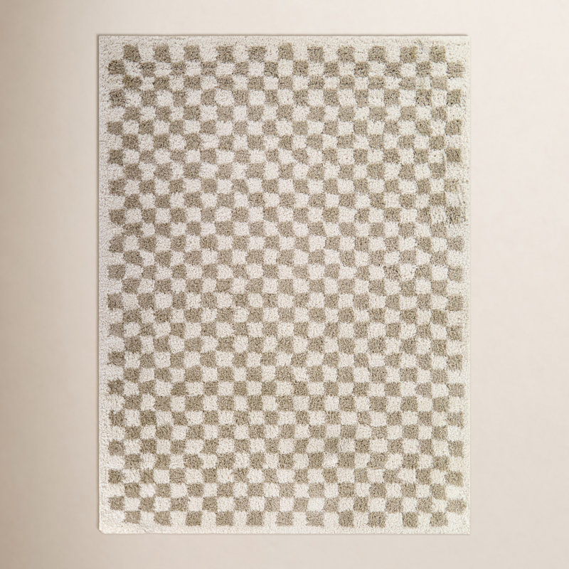 Walker Beige Checkered Shag Area Rug, Rectangle 7'10" x 10'