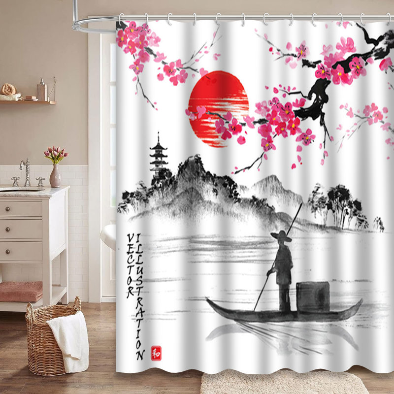 Rideau de douche japonais avec 12 crochets, L 72 po x l 72 po