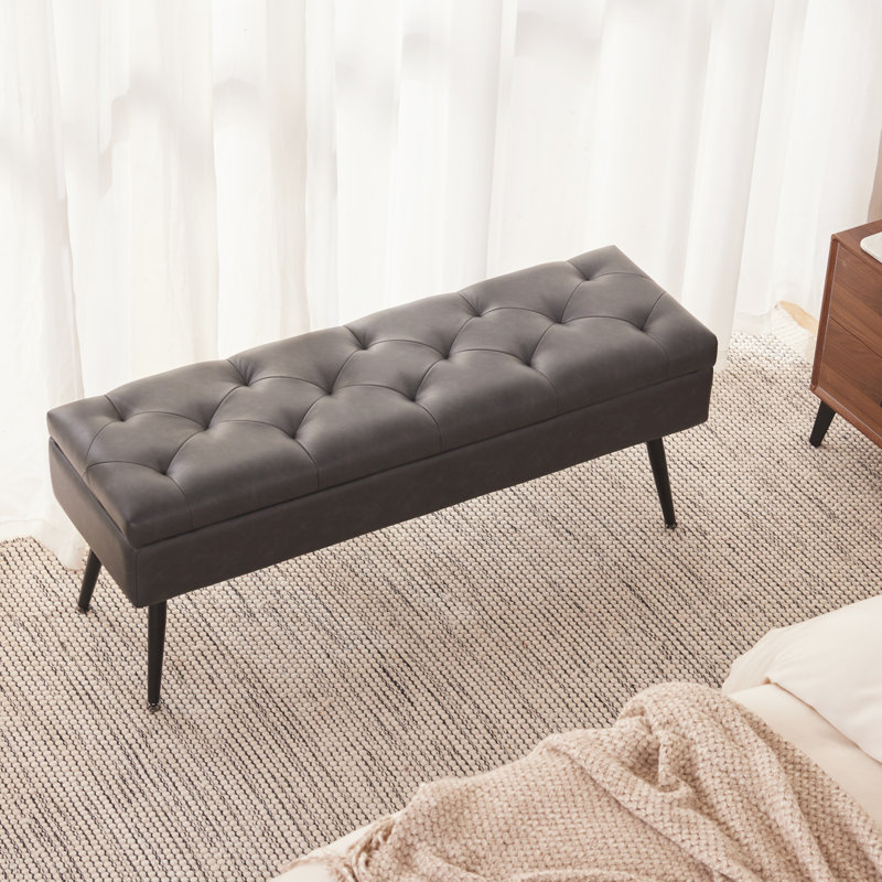 Honoka Faux Leather Upholstered Storage Bench, Black