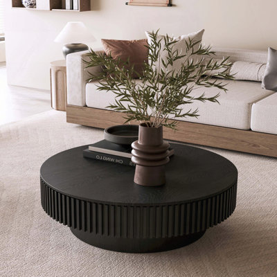 Table basse ronde avec rangement rabattable - noir, 39,37 po