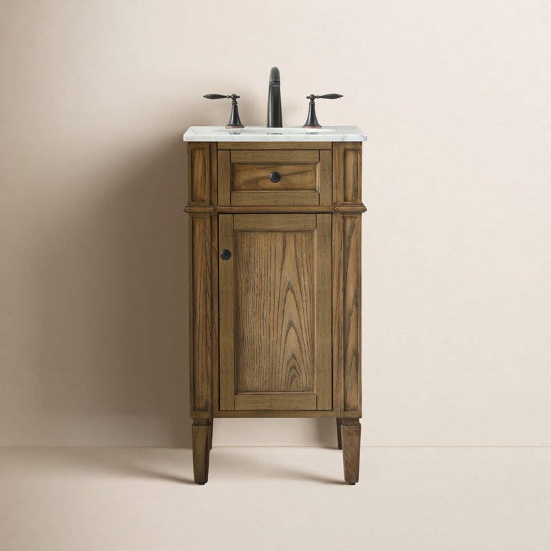 Rivers 18'' Single Bathroom Vanity with Carrara Marble Top, Driftwood