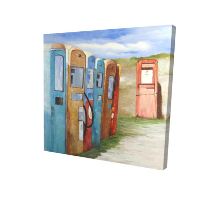 Still Life Blue Canvas: Old Gas Pumps | Home Decor Artwork