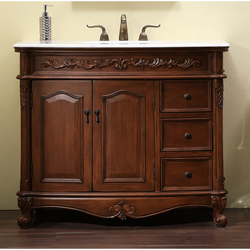 Ensemble de meuble-lavabo simple 42 po Stepan, Teck antique
