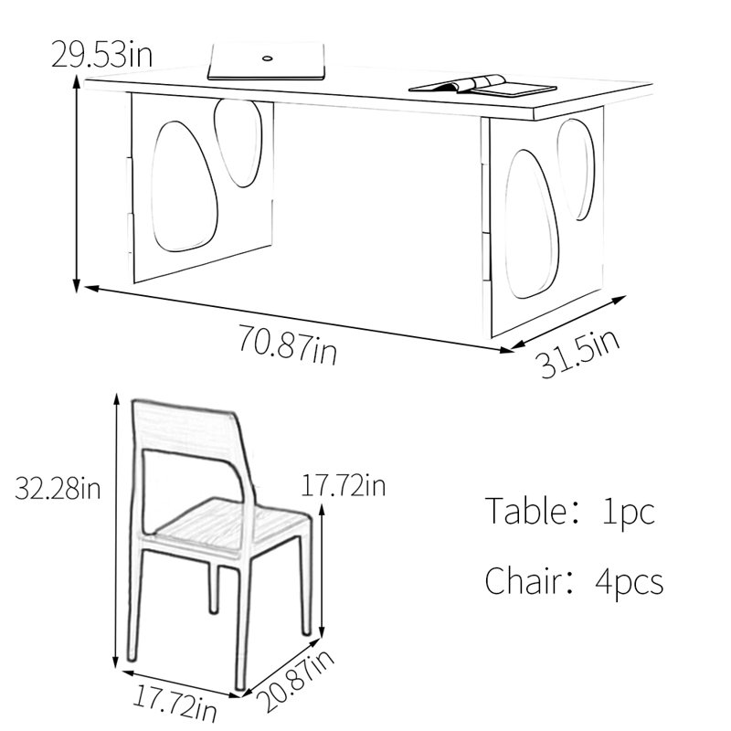 Ensemble de table de salle à manger en bois de noyer massif, H 29,53 po x L 70,87 po x l 31,5 po