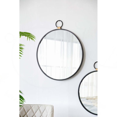Miroir d'appoint circulaire avec cadre en fer pour une pièce spacieuse et un décor de maison durable
