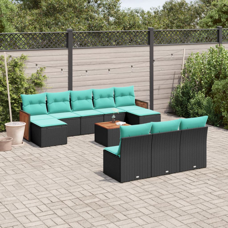  Ensemble de canapé de patio 11 pièces avec coussins en rotin de polyester noir