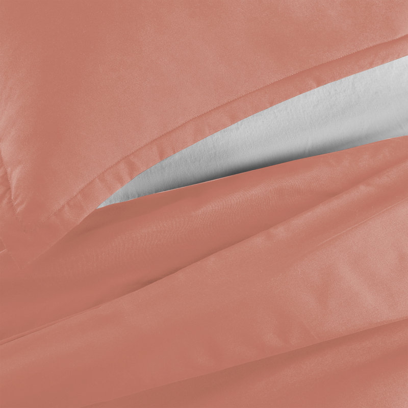 Anicia Super Soft 250 TC Microfibre Reversible Plain Duvet Cover Set, Peach, Double Duvet Cover + 2 Pillowcases