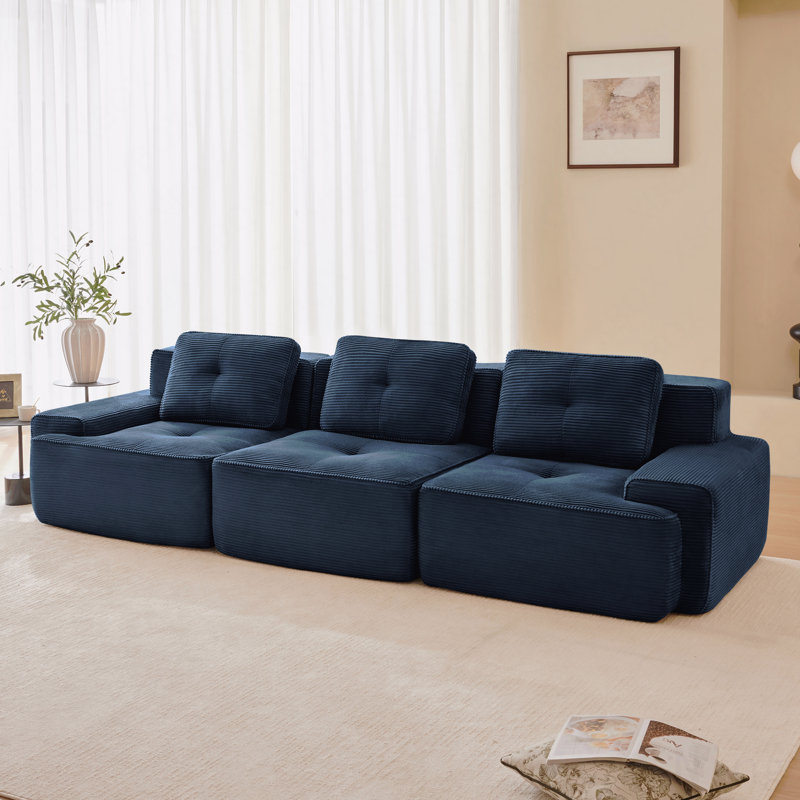 Canapé modulaire moderne pour salon de 3 personnes pouvant accueillir 3 personnes confortable, tissu en velours côtelé, canapé surdimensionné à 3 places avec siège profond, passepoil perlé, conception capitonnée, connexion par boucle