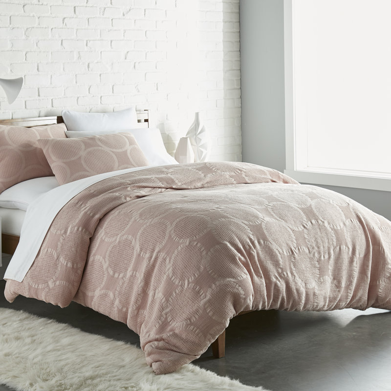 Ensemble d'édredon en coton standard 3 pièces Jakob, Édredon grand + 2 taies décoratives, Rosé