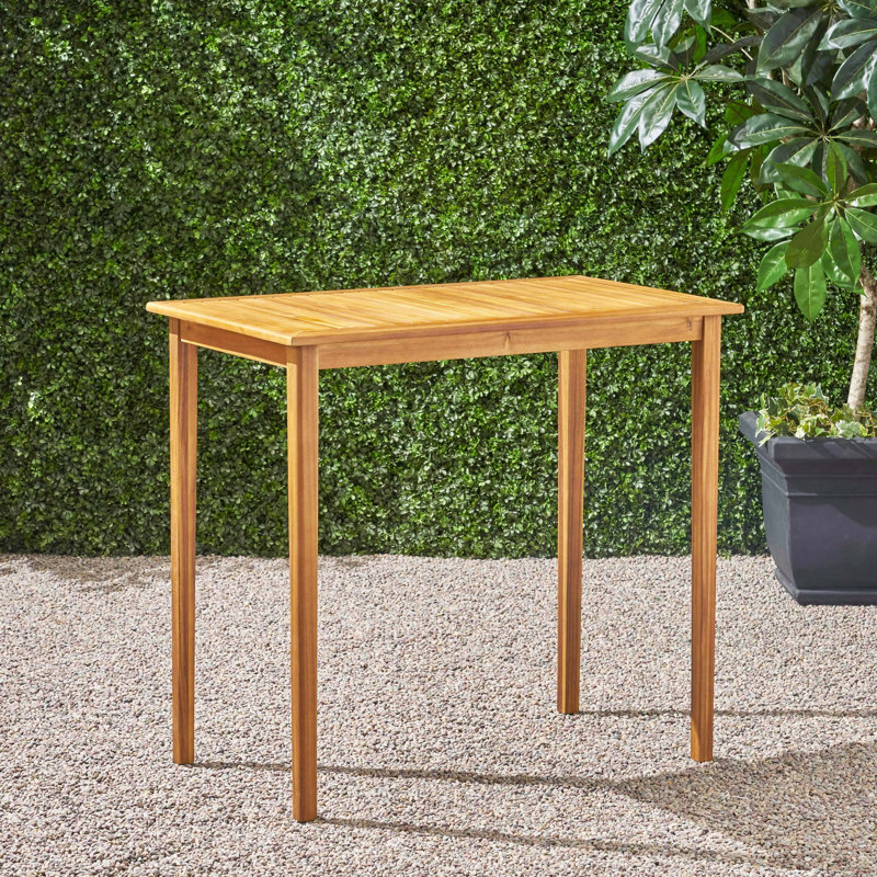 Table de bar d'extérieur rectangulaire en bois d'acacia minimaliste - finition teck