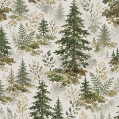 Removable Peel and Stick Wallpaper Roll Serene Northern Pine Forest Morning Fog Sunlight 23.6"W x 118"H