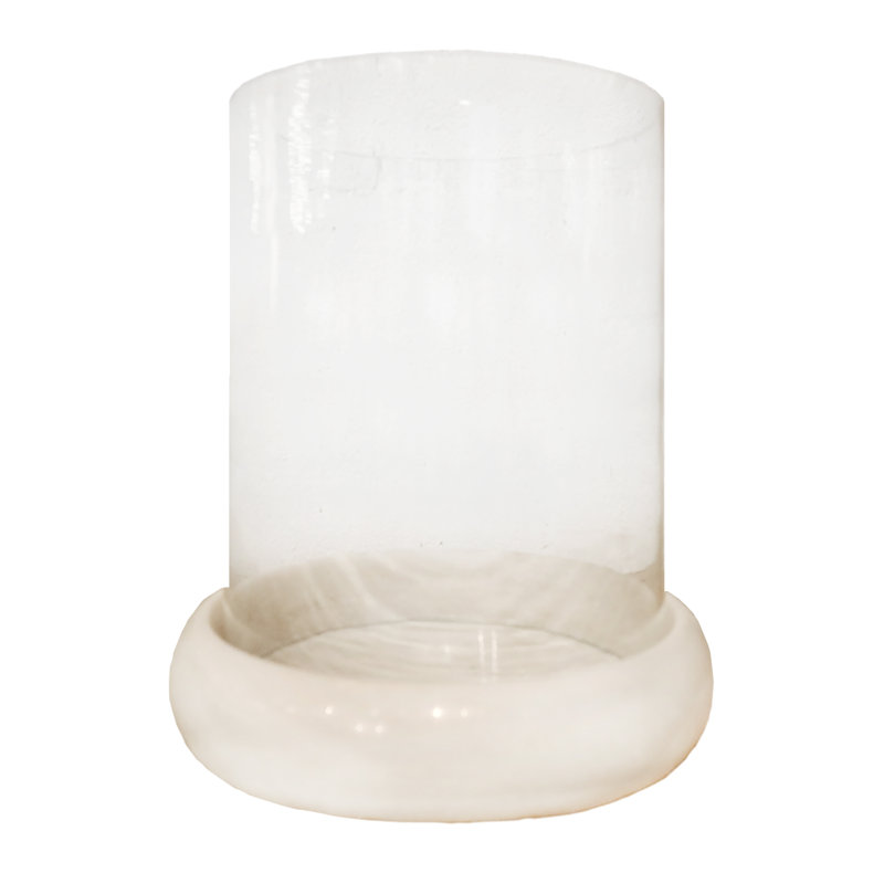Isadora Glass/Marble Tabletop Hurricane, 11" H x 9" W x 9" D