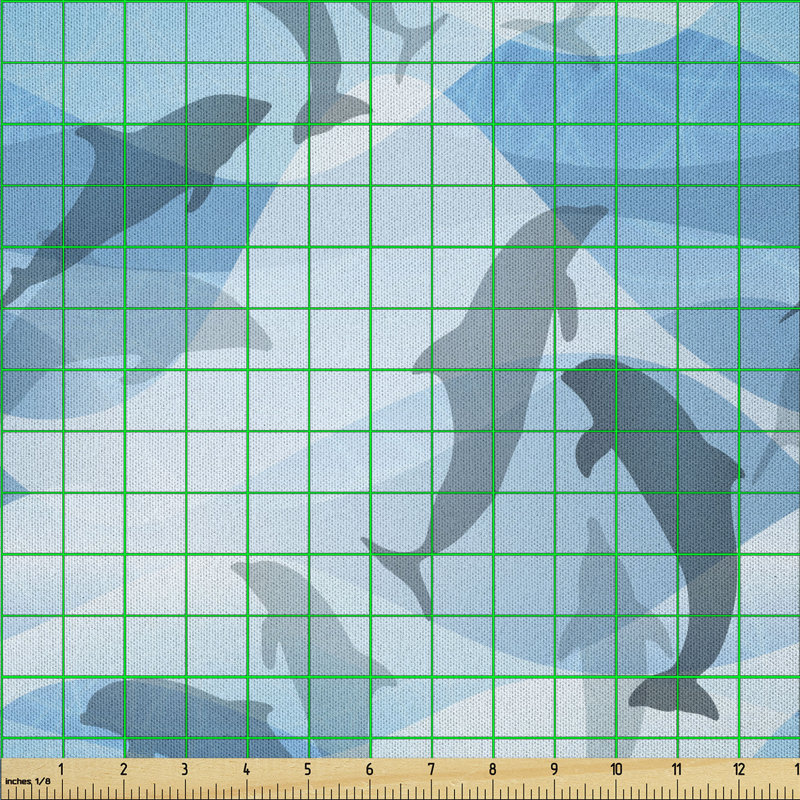 Dalina Dolphin Fish Pattern Silhouette under The Sea Waves in Contemporary Design Fabric