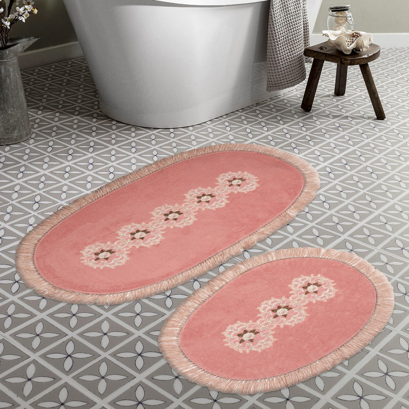 Ensemble de luxueux tapis de bain (2 pièces), 100% polyester, 21,7 po x 25,6 po et 25,6 po x 45,3 po | Dessous antidérapant, antibactérien et lavable à la machine à 86 ° F | Doux et durable pour le confort de la salle de bain, design élégant et fo