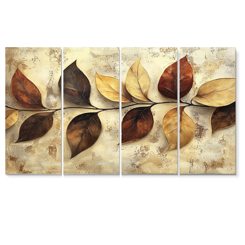 Chocolat brun feuilles de cenery II - Art mural brun - Toile d'art murale traditionnelle, H 32 po x l 64 po