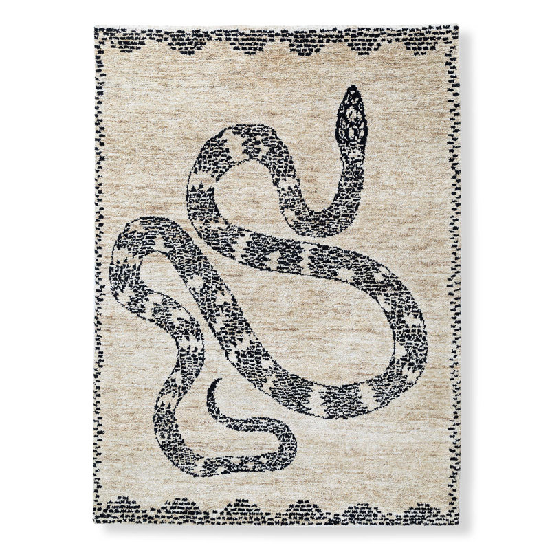 Jute / Sisal Area Rug in Black/Beige, Rectangle 6' x 9'