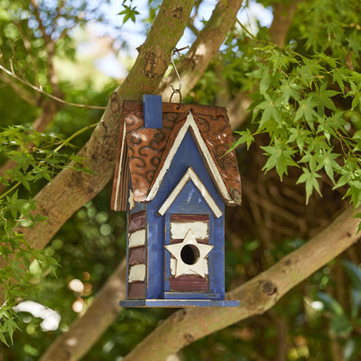 12.25"H Patriotic Distressed Solid Wood Birdhouse