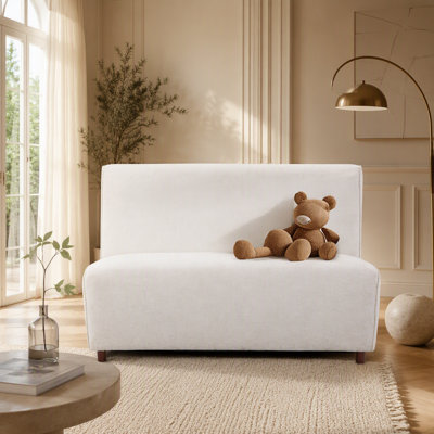 Causeuse 49 po avec housse bouclée beige 49 po avec coussin en éponge haute densité et pieds brun clair pour les salons modernes