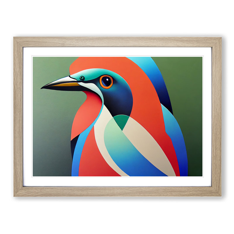 XH1022-648X Angelical Kingfisher Bird Abstract - Single Picture Frame Painting, 34cm H x 46cm W x 2cm D, Oak