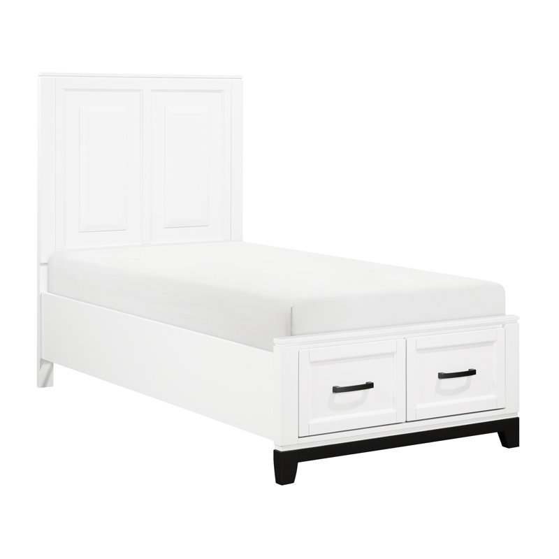 Lit plateforme simple en bois avec finition blanche et tiroirs de rangement profonds pour le décor de la chambre à coucher