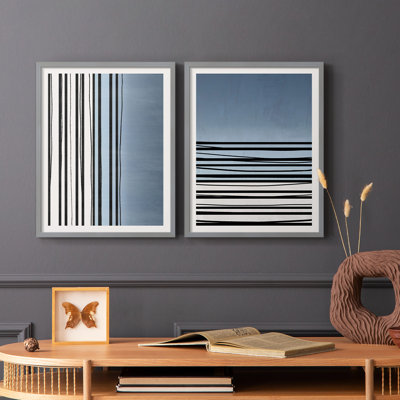 «Abstracto Azul I», reproduction encadrée de qualité supérieure - prête à être accrochée - aucun clou requis - aucun clou requis