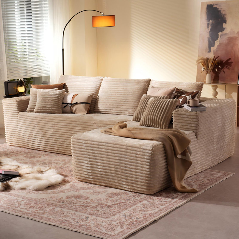 Canapé modulaire en velours côtelé 2 pièces Fontanez Compression Packed - Aucun assemblage requis, Beige, Orienté à droite