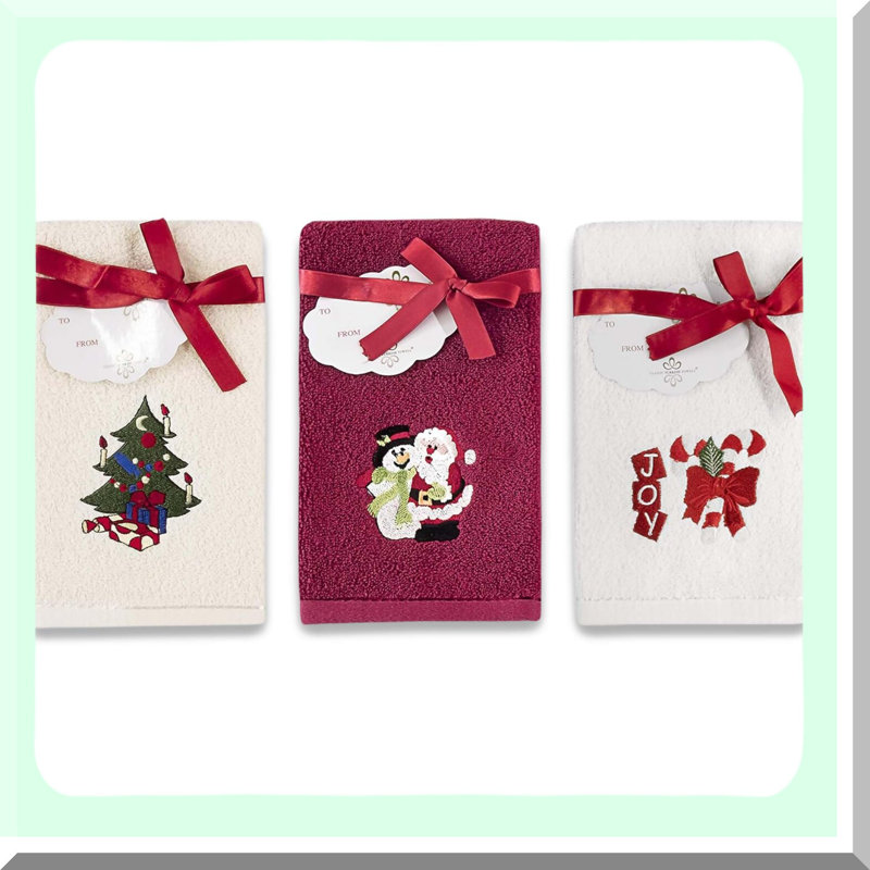 Holiday Charm: 6-Piece Embroidered Cotton Kitchen Towel Set