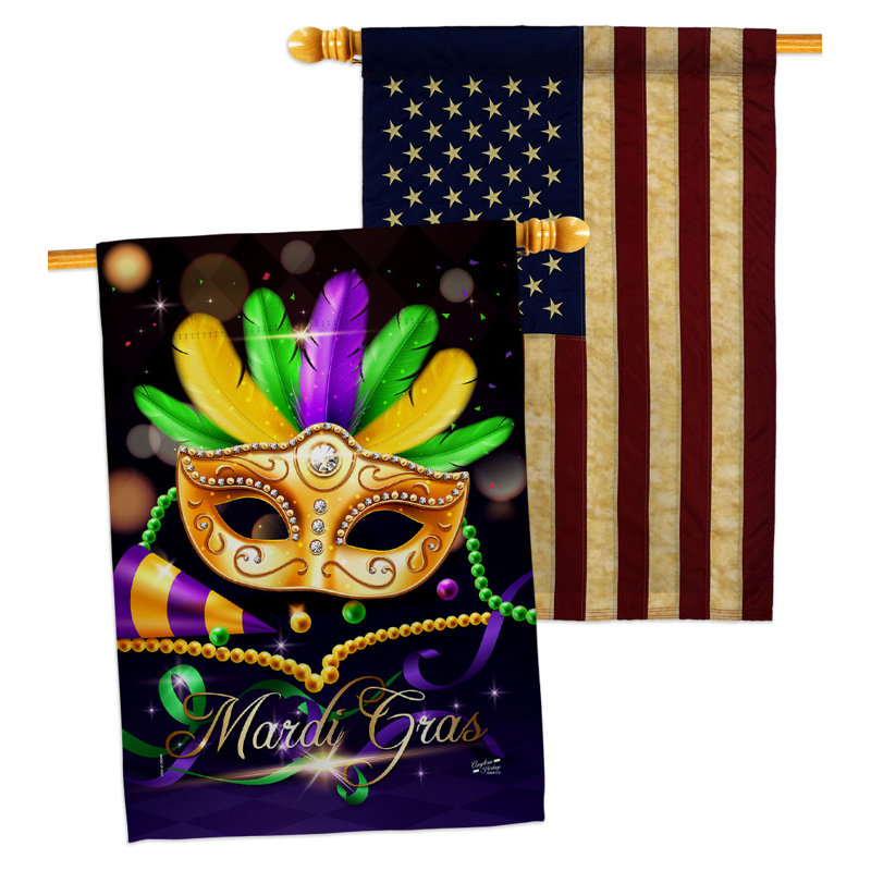 Double Sided 40'' H x 28'' W Polyester Mardi Gras House Flag
