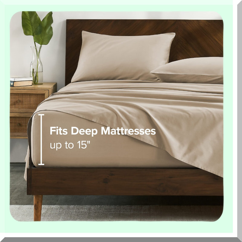 Cotton Bliss Twin XL Sheet Set - Percale Weave, Lightweight & Breathable Bedding - French Beige Pillowcases - Twin XL Size Sheets