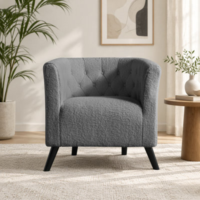 Gerdeen 26.77" Wide Tufted Teddy Velvet Upholstered Barrel Chair with Wooden Legs