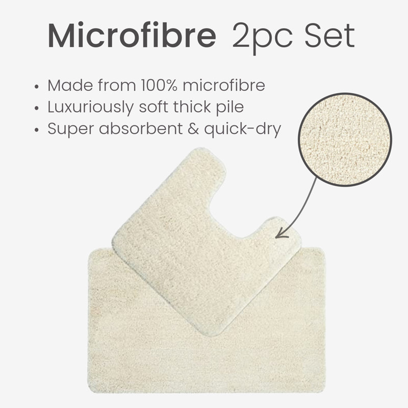 Allviya 2 Piece Bath Mat and Pedestal Mat Non Slip, Cream
