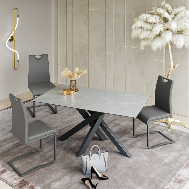 Sang Rectangular Extending Ceramic Dining Table, 76 x 160 x 90cm, Dark Grey