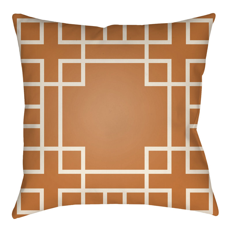 Litchfield Hanser Indoor/Outdoor Throw Pillow, 18" H x 18" W, Tangerine/Ivory
