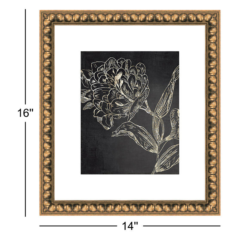 Clarendon Golden Flower Folklore II by Asia Jensen - Picture Frame Graphic Art, 16" H x 14" W, Gold Bead