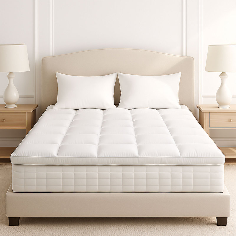 Plymouth Home Down Mattress Topper - King 2-Inch 100% Duck Feather Gusset Bed with 233-Thread Count Cotton Mattress Topper Cover - Plush Pillow Top for Cushion and Support