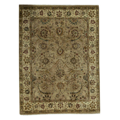 Tapis brun clair / ivoire noué à la main de conception unique 9 pi x 12 pi 1 po