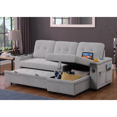 Canapé-lit modulaire réversible en tissu tissé gris l 84 po Ashlyn II