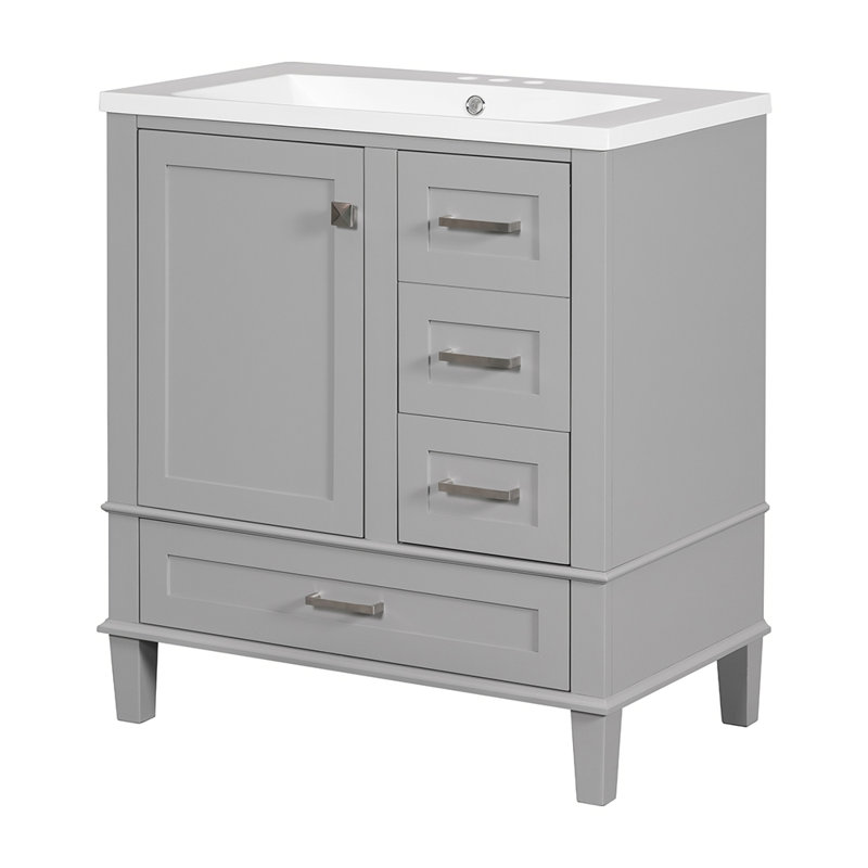 Ensemble de meuble-lavabo simple 30,01 po avec plateau en bois massif Rahela, Gris