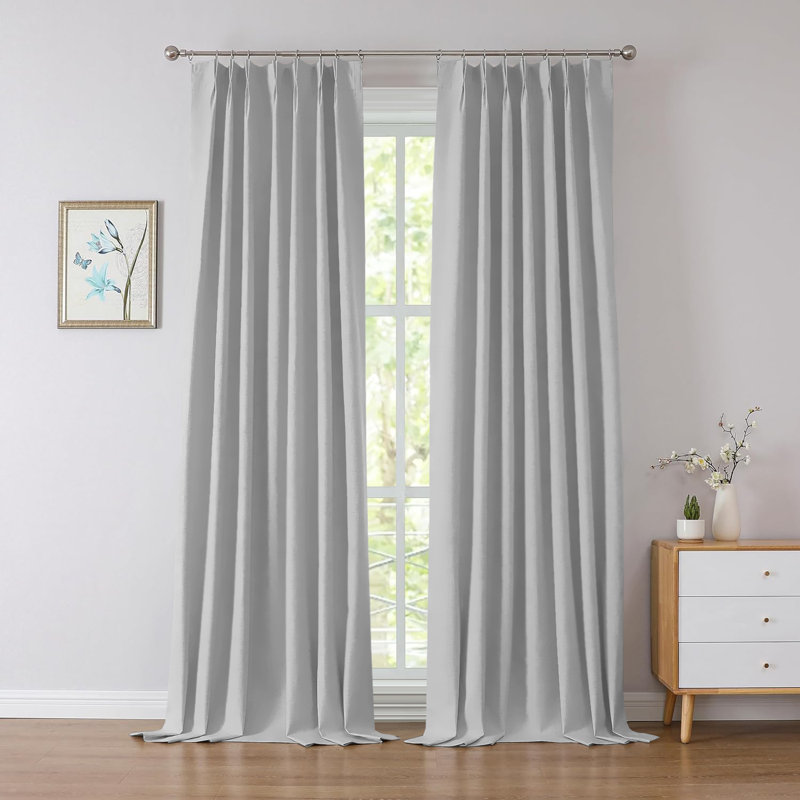 100% Polyester Room Darkening Pencil Pleated Blackout Curtain & Drapes, 168cm Width x 137cm Drop, Light Grey