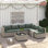 6-Person All-Weather Rattan Sofa Set, Outdoor Seating Group with Cushions & Glass Table